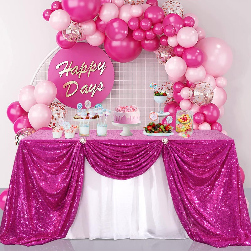 B.Cool B-COOL Rectangle Fuchsia Sequin Tablecloth Glitter Tablecloth Wedding Party Sequence Table Cloth for Christmas 60x102-Inch - Image 2
